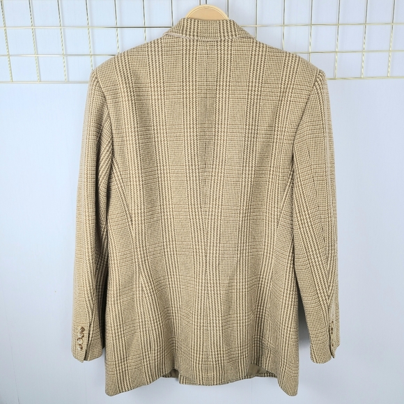 Ralph Lauren Tan Herringbone Wool Blend Double Breasted 90s Vintage Blazer - Picture 3 of 11
